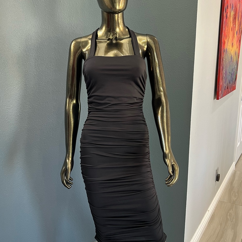 CBR Black Ruched Midi Dress
